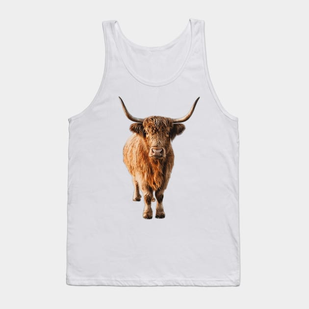 Highland Cow Wooly Shaggy Kattle Tank Top by Elarex